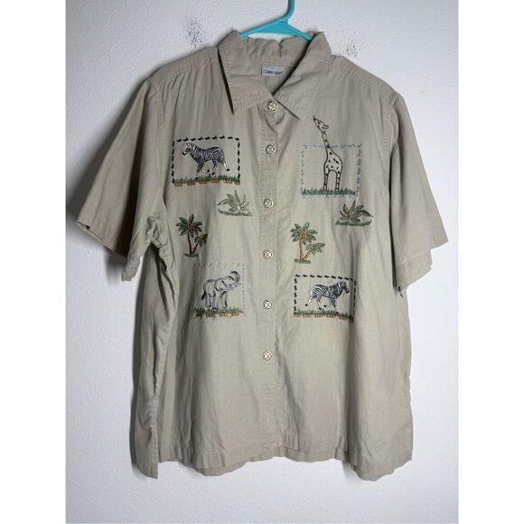 Cabin Creek Womens Linen Blend Button Up Shirt Safari Zebra Sz 2X See Notes - Picture 1 of 15